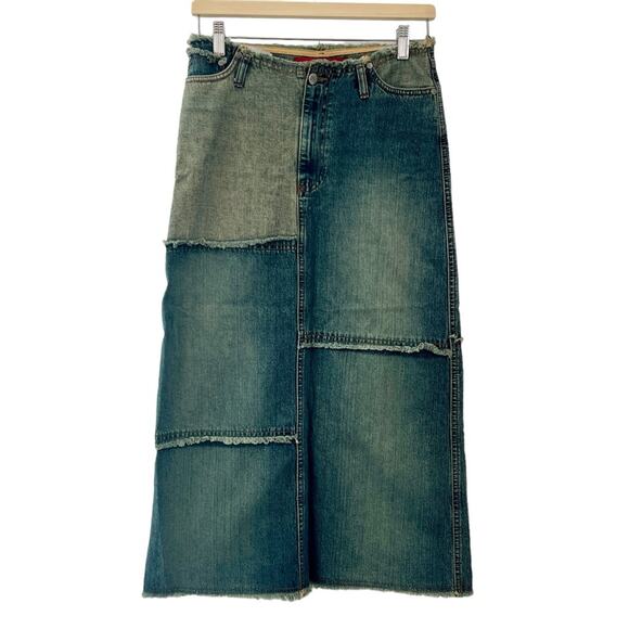 Vintage Dresses & Skirts - Vintage Junker Jeans Deconstructed Patchwork Denim Maxi Skirt Size Small